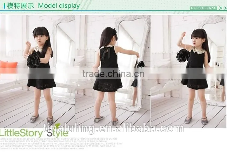 fashion new summer girls dresses kids sequin collar lace dress 2 colors baby dress kids clothes