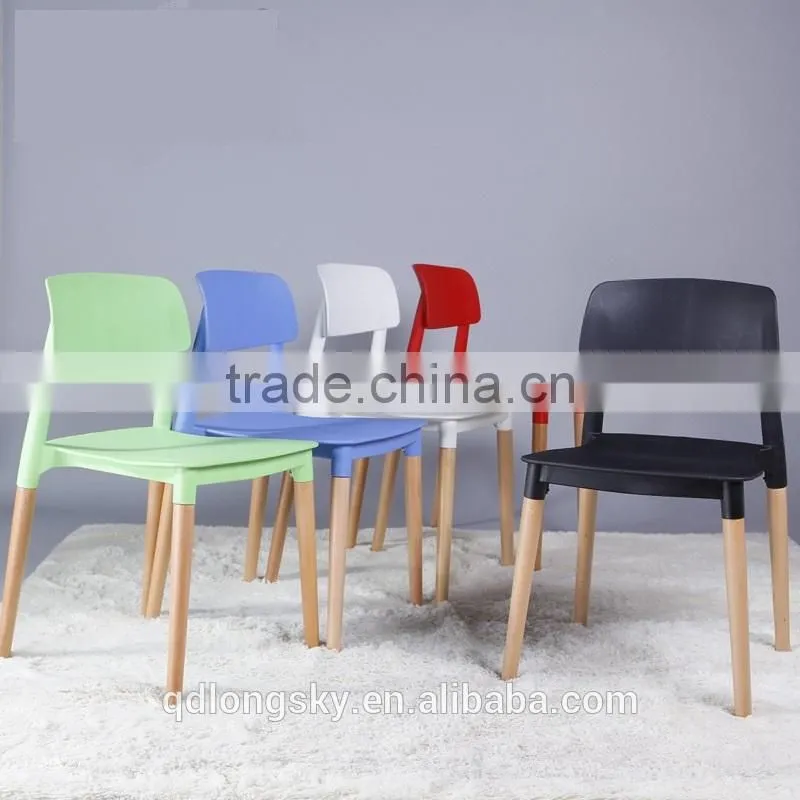 LS-4006 Hot selling cheap elegant design wood legs plastic stacking chair