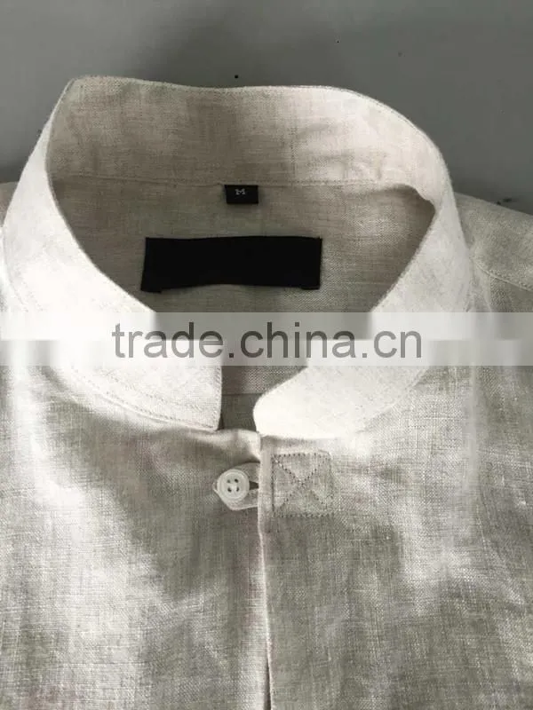 Beige linen Mandarin collar special buttonhole Mens casual dress shirts