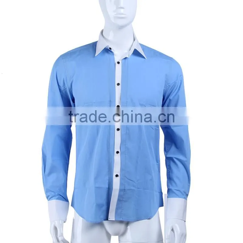 slim fit contrast color casual custom long sleeve men shirt