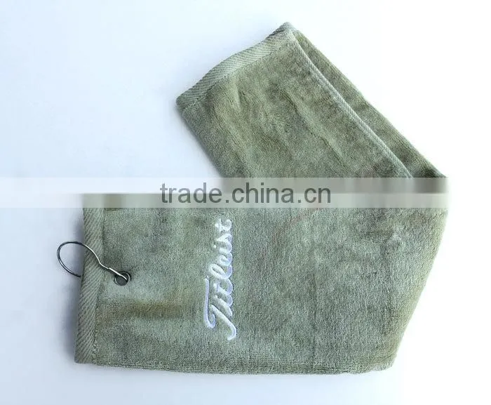 100% cotton tri-fold customized embroidered logo golf towels