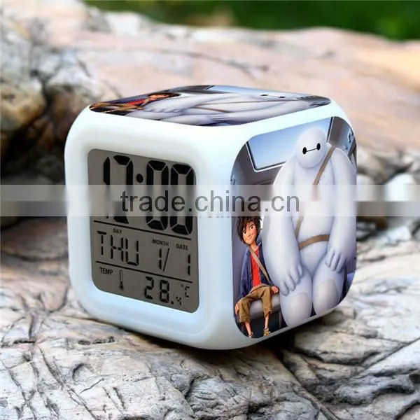 Wholesale Led Alarm clock, Big Hero 6 digital clock for children, colorful change LED clocks for kids