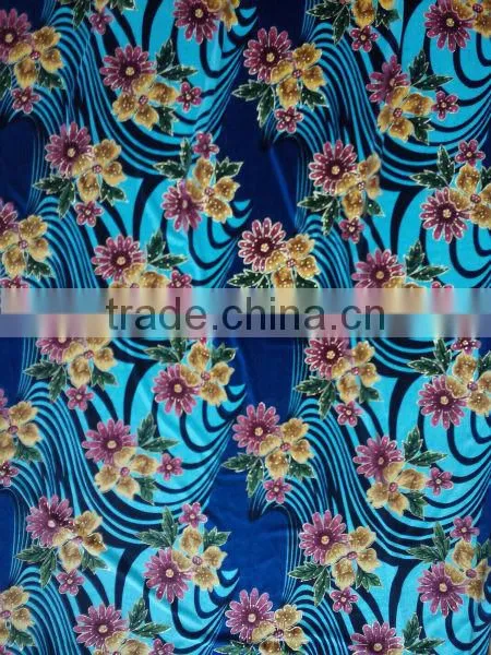 2014 New flower design KS velvet printed gilding fabric,four way stretch velvet,high-class fashion velvet garment 2st