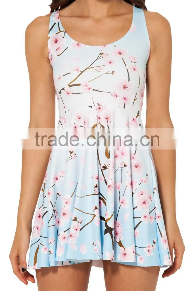 Printed Floral Galaxy Plum tree pleated dress wholesale