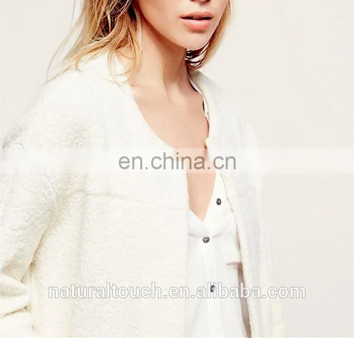 Super luxe without buttons long cardigan collarless textured coat