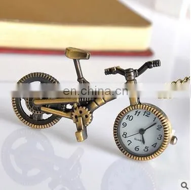 New Retro Mini Bronze Bike Bicycle Design Keychain Quartz Pocketed Fob Watch Pendant Necklace Fashion Sweater Key Chain Gifts