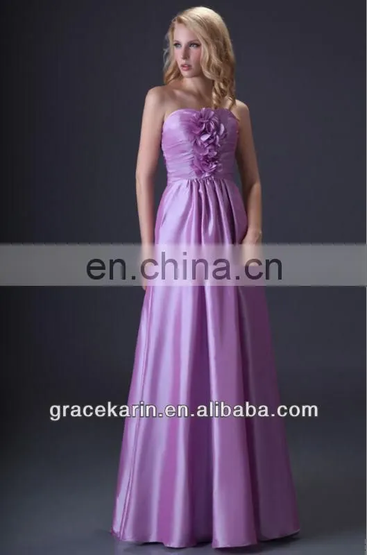 Grace Karin Strapless Plum Long Evening Dress With Big Flowers Front CL3430