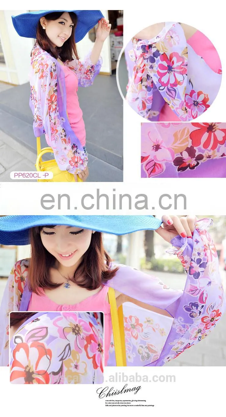 2015 fashion design polyester chiffon summer car raglan sleeves scarfs(PP620CL-P)