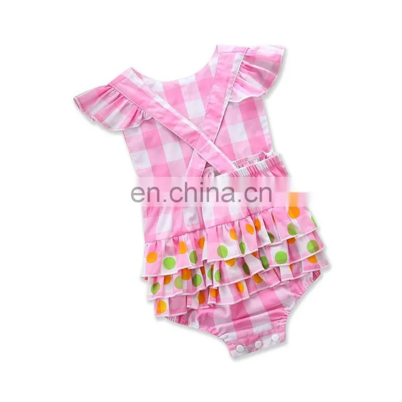 Wholesale Cotton Infant Clothing Baby Girls Romper Dress Flutter Sleeve Romper