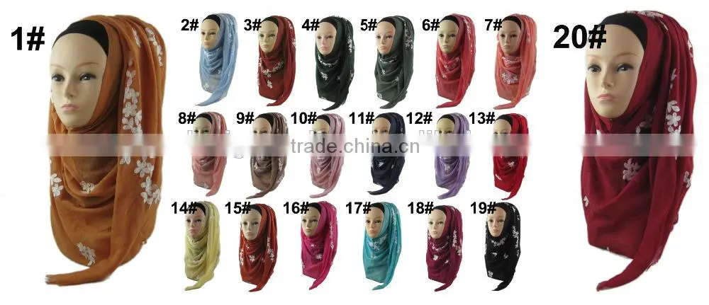 Fashion viscose 180*70cm embroid muslim LONG scarf islamic HEADSCARF