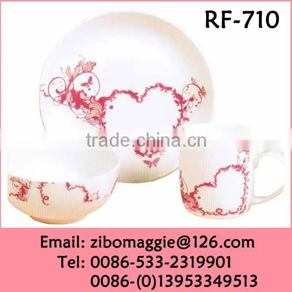 Promotional Cartoon Designed 3pcs Breakfast Set Fine Porcelain Dinner Set