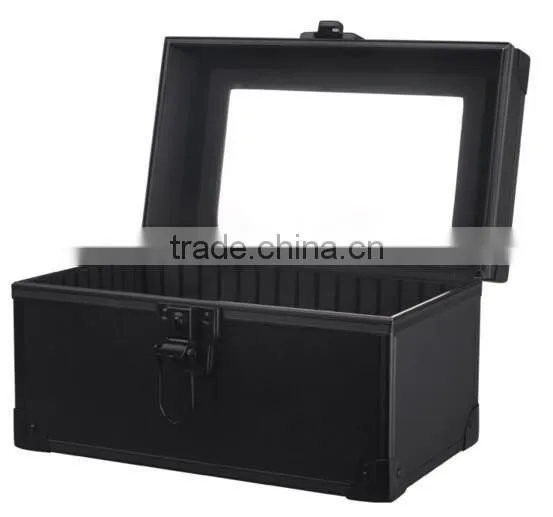 High quality black Aluminum makeup artist vanity case, cosmetic jewelry storage box, beauty box makeup vanity case bag