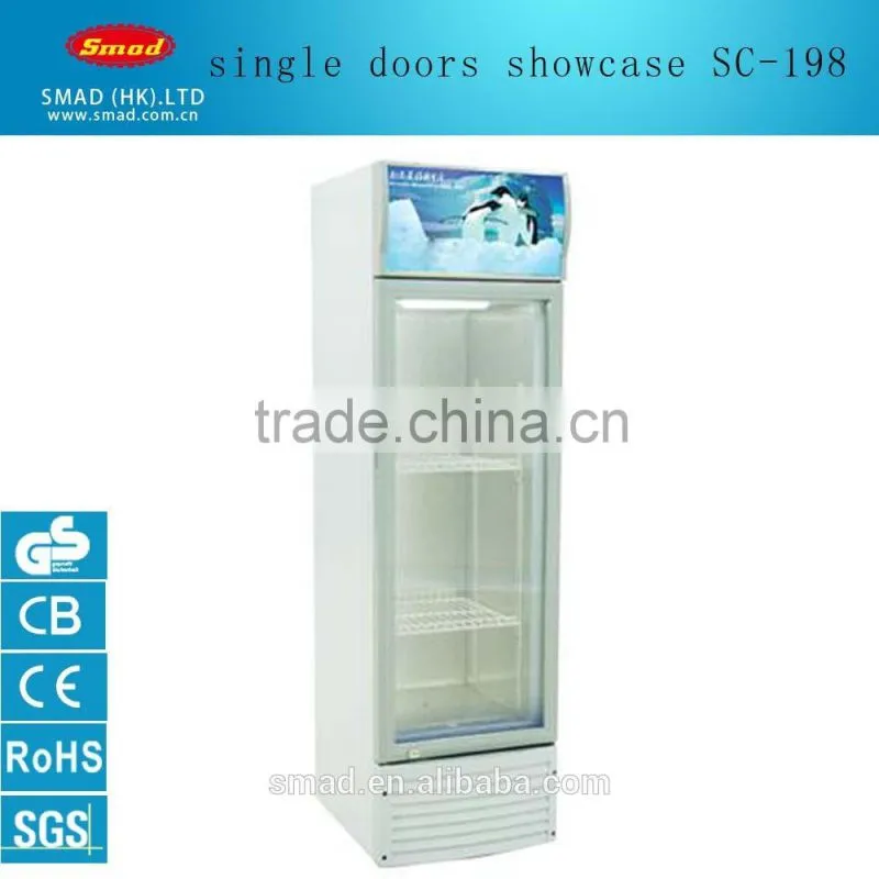 supermarket upright SC-198 single door glass display showcase for beverage china manufactuer