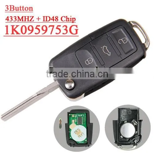 High Quality 1K0 959 753 G 3 button Flip remote key with 433MHZ for vw