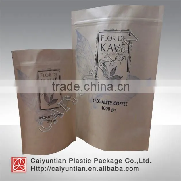 Custom printed stand up kraft paper coffee pouch/ paper coffee bag with zipper