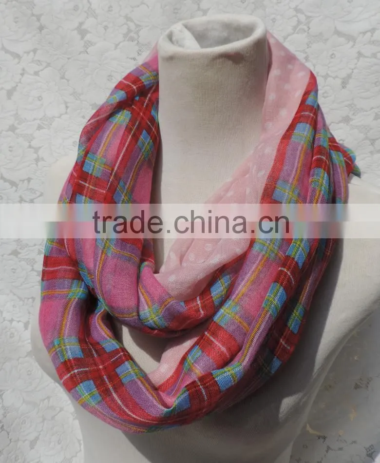 Wholesale Custom Polka Dot and Plaid Print Fashion Women Infinity Scarf