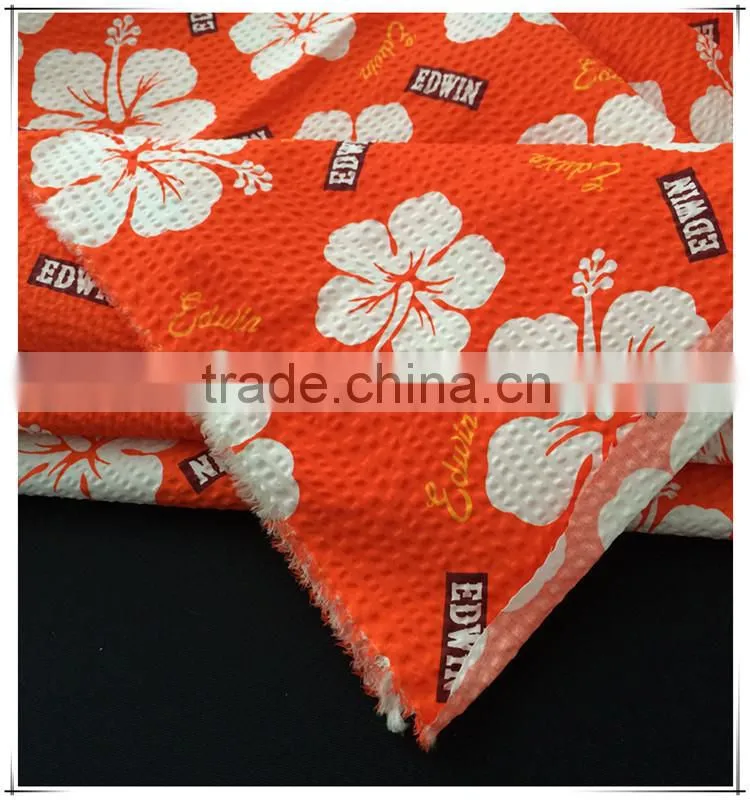 Printed Seersucker Polyester Cotton Rayon Blend Fabric for Women's Clothing