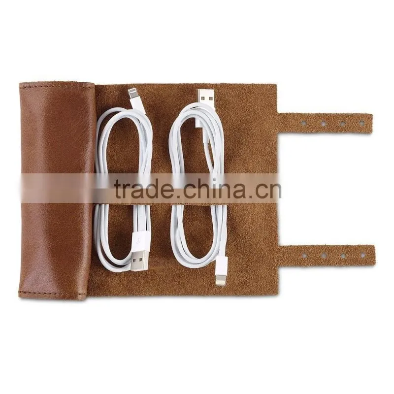 Factory Hot Sale High Quality New Brown Leather Earbud Holder Case