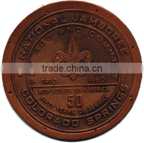 Custom debossed ,embossed round brown leather patch for jeans