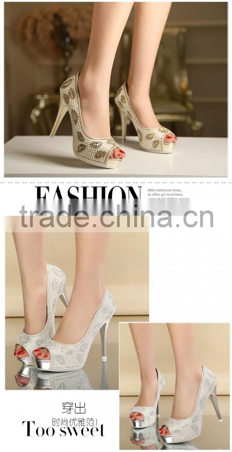 2015 Glitter Gorgeous Wedding Bridal Evening Party Crystal open toe High Heels Women Shoes Sexy Woman Pumps Fashion Bridal Shoes