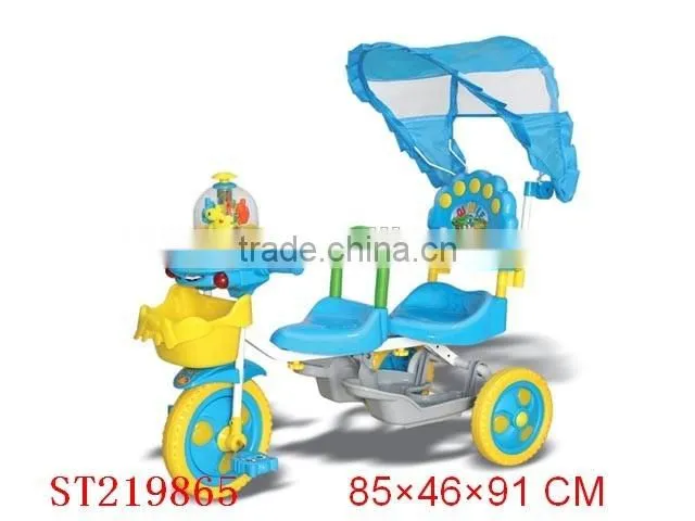 3 wheels hand pushing two seat twin tricycle
