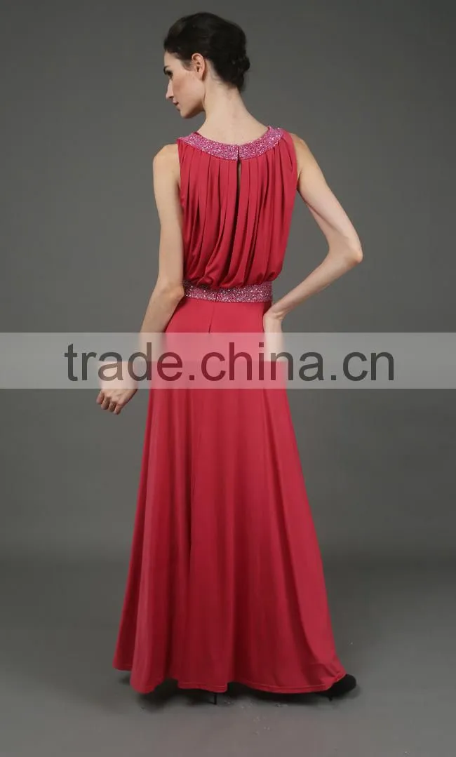 BiBiQ Fashion OEM Maxi Red Beaded Satin Western Gowns Party Dresses