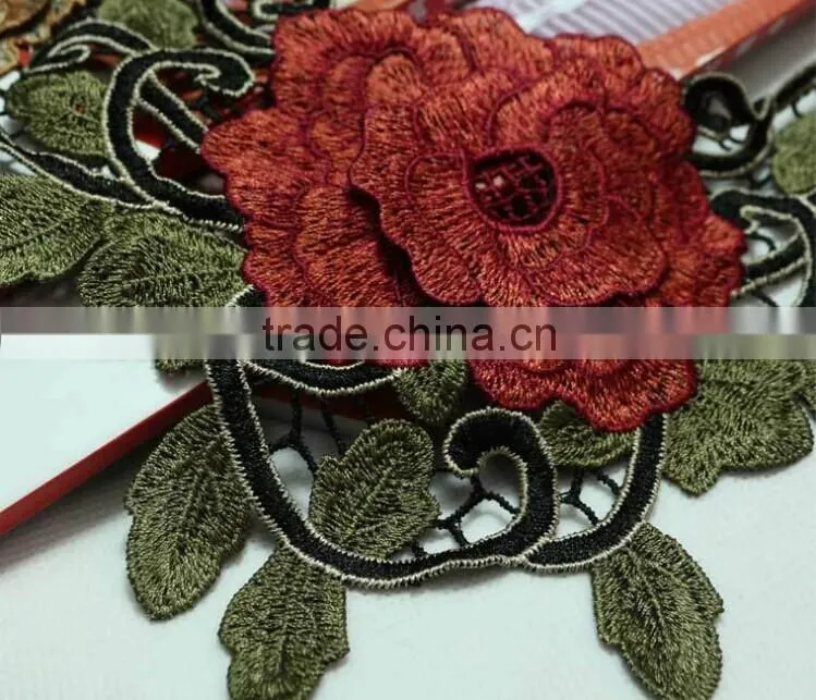 Multi-color Rose Flower Embroidery Lace Guipure Lace Collar for Tang Suit