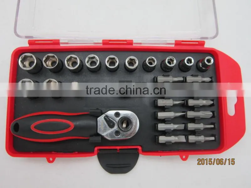 37pcs hand tool set with ratched handle ,screwdriver bits and sockets tool box made in china