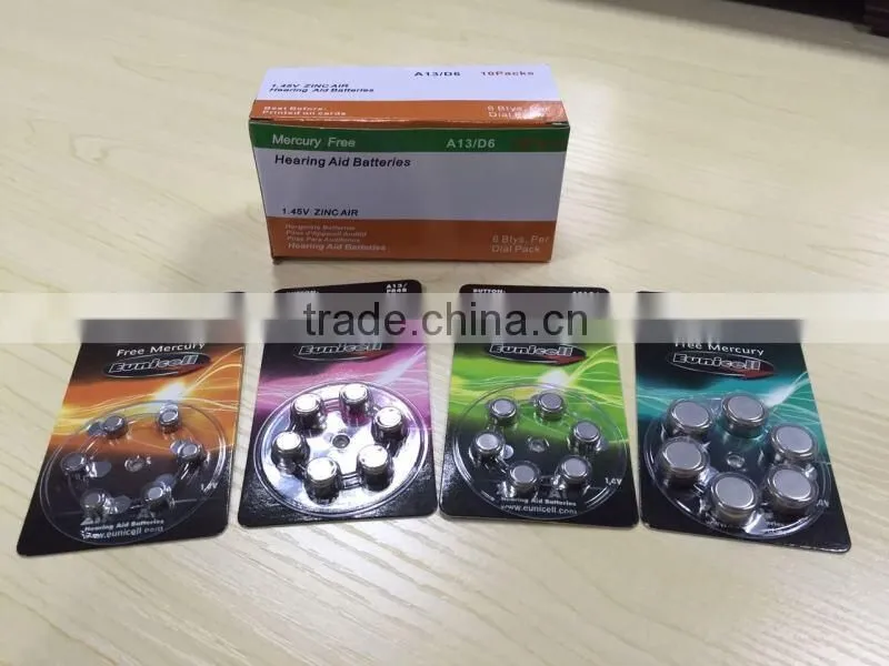 Free mercury A10 / A13 / A312 / A675 hearing aid battery mercury free batteries