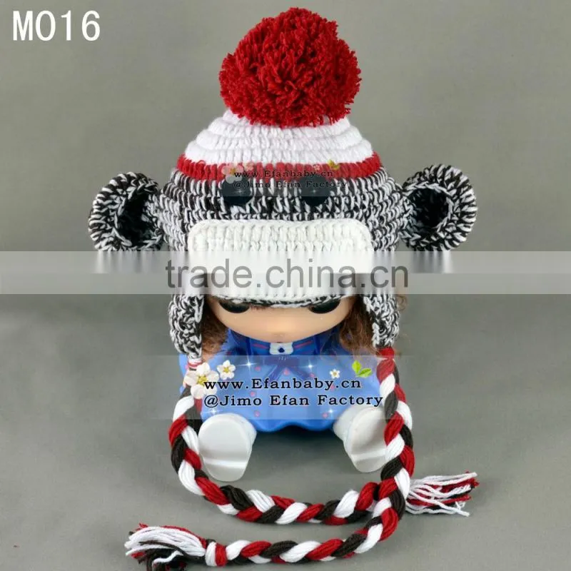 fashion earflap animated crochet kids winter hats with braid
