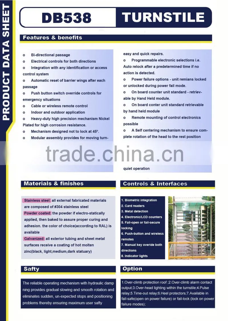 Vertical Access Control Electronic Barrier Gate Mechanism Full Height Turnstile Competitive Price