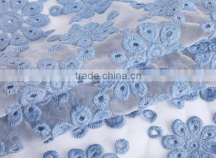 Wholesale fabric new type dress blue lace embroidery fabric