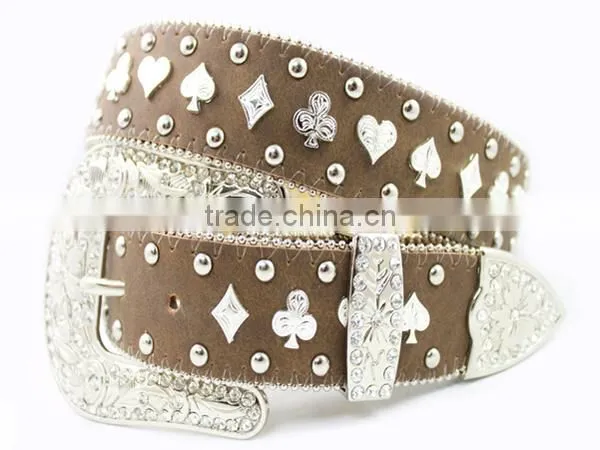 Western cowgirl belts with clear rhinetone