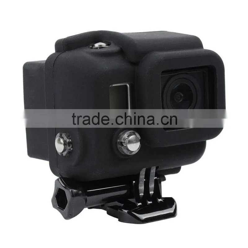 Rugged shockproof silicone cover case for Go Pro hero4 camera, soft housing protective case cover skin for Go Pro hero3+