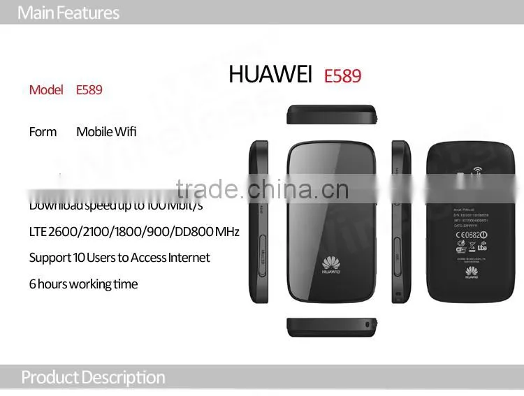 Wholesale Original Unlock LTE FDD 100Mbps huawei Wireless 4G LTE router E589 Pocket WiFi Hotspot on 2015
