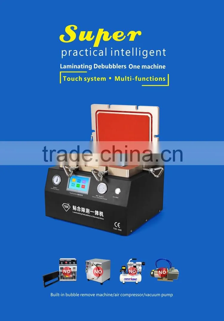 2016 HOT TBK-408 laminating and remove bubble 2 in 1 machine with buil-in air compressor and vacuum pump for lcd screen repair