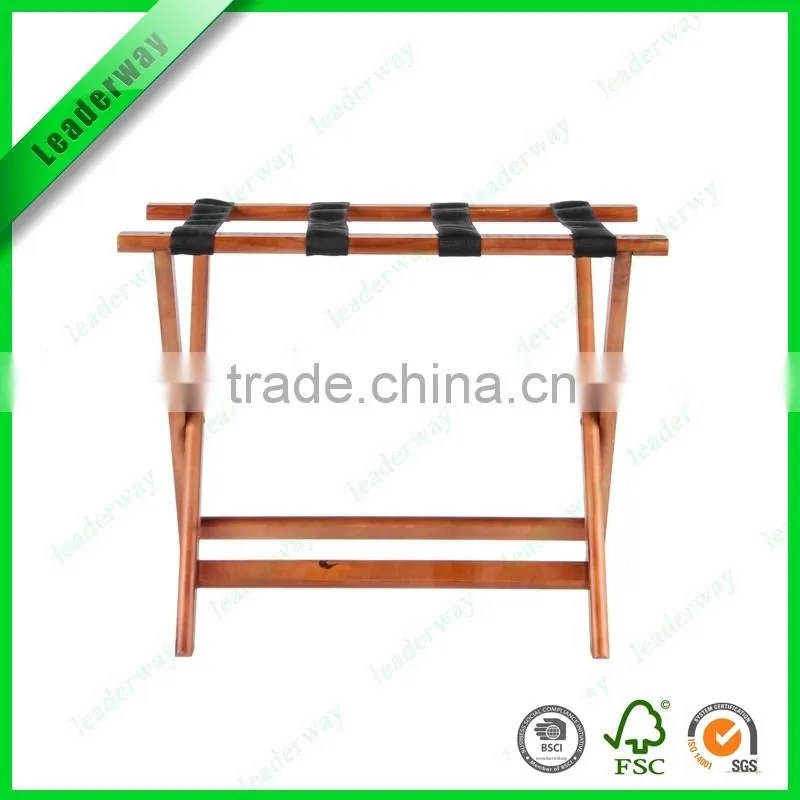 Popular sale hotel bamboo luggage rack with Nylon belt