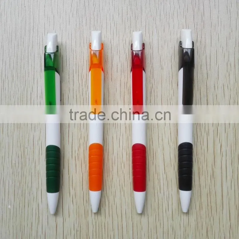 Plastic white barrel ballpen with colored grip