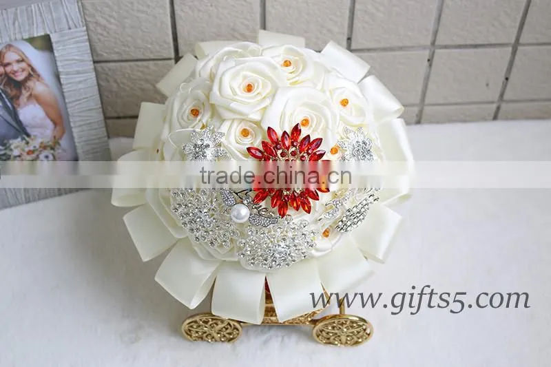 Handmade Wedding Flowers Jewels Crystals Satin Ribbon wedding bouquets