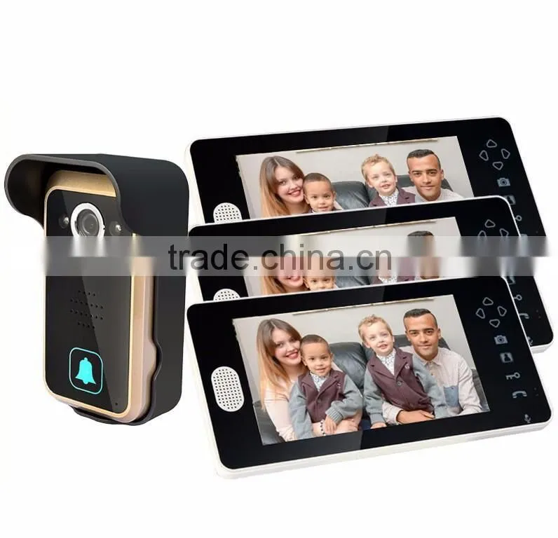 7 inch TFT screen Wireless Handfree Color Video door Phone with three Monitor and one Camera