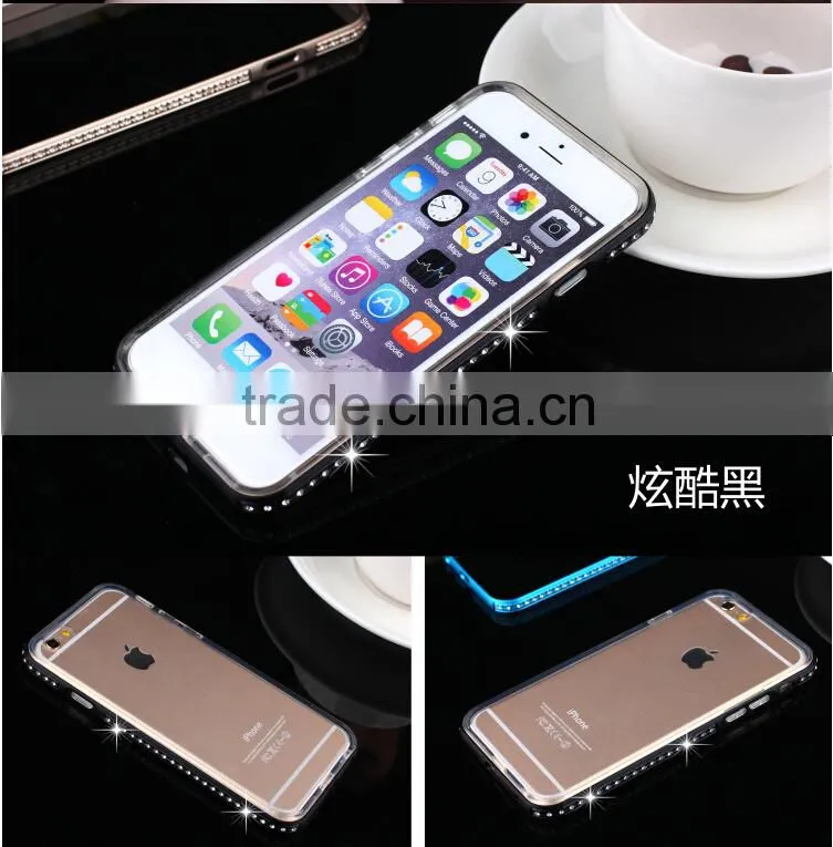 Aluminum Rhinstone Cover case diamond bumper+TPU cases cover for Samsung Galaxy S6 Edge, Diamond bumper case for Samsung S6