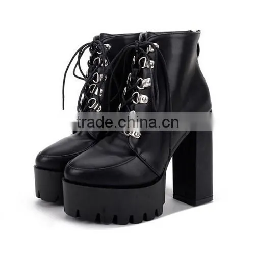 2016 Sexy Chunky heel lace-up ankle boots for hot-selling lace up Martin half boots PF4419