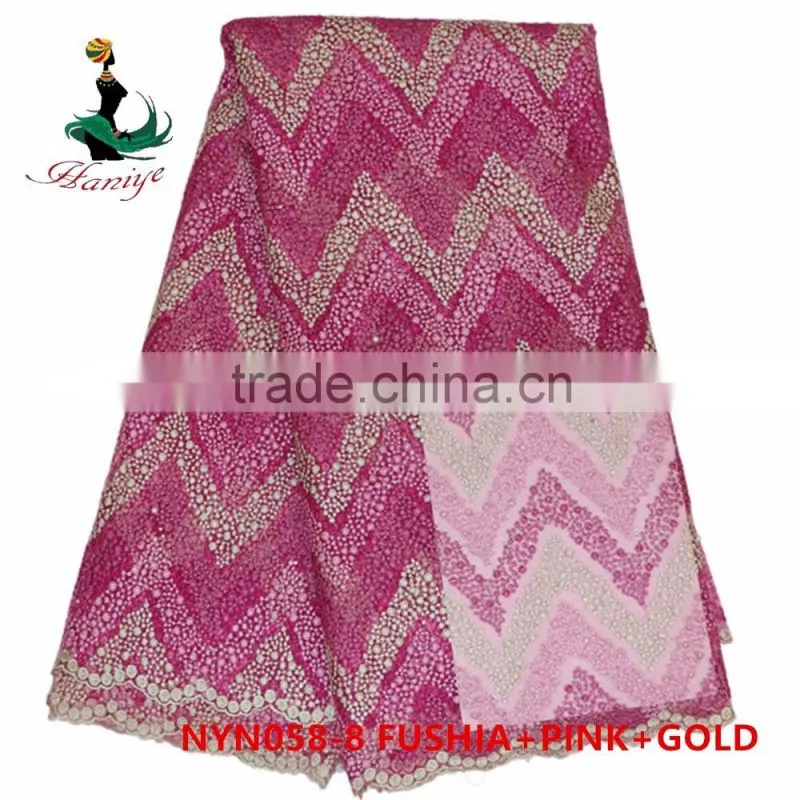 Haniye 2016 new design african french lace fabric with flower embroidery tulle lace fabric/NYN58