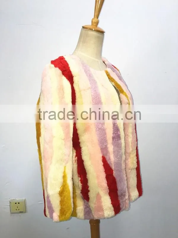 cheap price korea style women short mixed color sheep fur coat