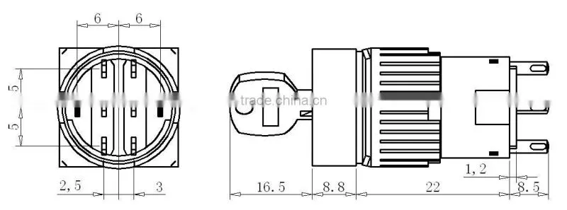 16mm 2 or 3 position rotary small key switch E6-11Y/2 E6-11FY/2 E6-11JY/2