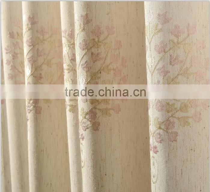 French pleated Embroidery woven curtain fabric for house readymade drape