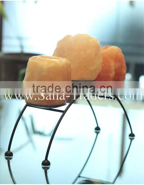 Himalayan Natural Rock Salt Tea Light with Iron Stand