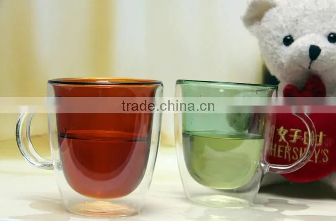 Heat resistant glass double deck glass 350 ml/Sanzo Custom Glassware Manufacturer borosilicate hand made double wall glass with