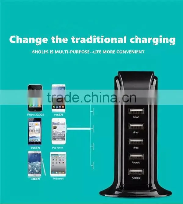 6Ports USB Power Adapter Wall Charger Portable Travel Charger