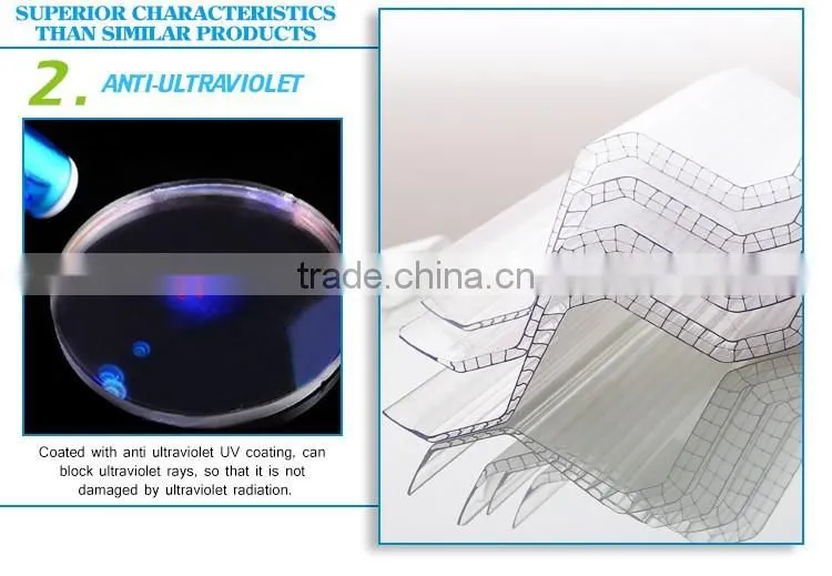 Polycarbonate twin wall uv protected pc hollow sheets plastic roofing material